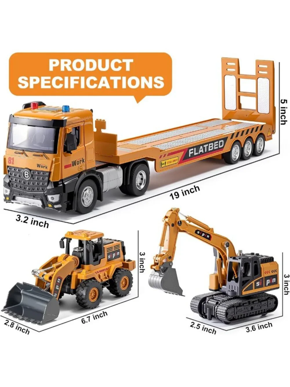 Kids Construction Toy Set - Metal Trucks, Excavator & Bulldozer Playset